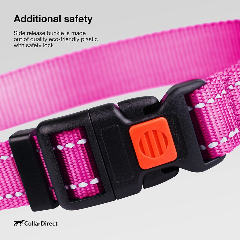 CollarDirect Reflective Dog Collar for a Small, Medium, Large Dog or Puppy with a Quick Release Buckle - Boy and Girl - Nylon Suitable for Swimming (12-16 Inch, Pink) - Image 4